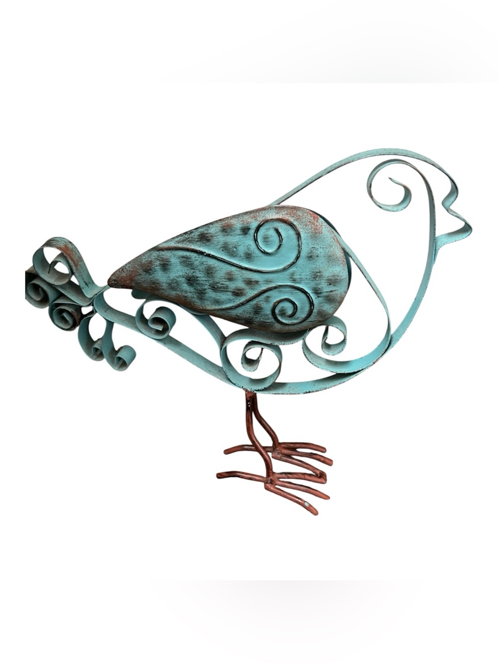 Whimsical Metal Bird Sculpture Coastal Cottage Decor